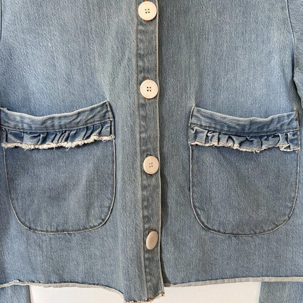 Women's SELVA NEGRA Size S Lucille Jacket, Sea Salt Pockets Ruffle $300 - Picture 4 of 16